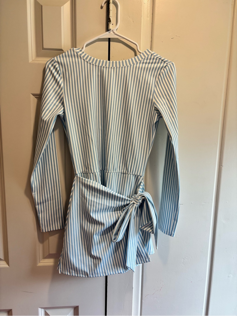 Cocolillys women Long Sleeve Athletic Blue Stripe Wrap Dress - Picture 1 of 3